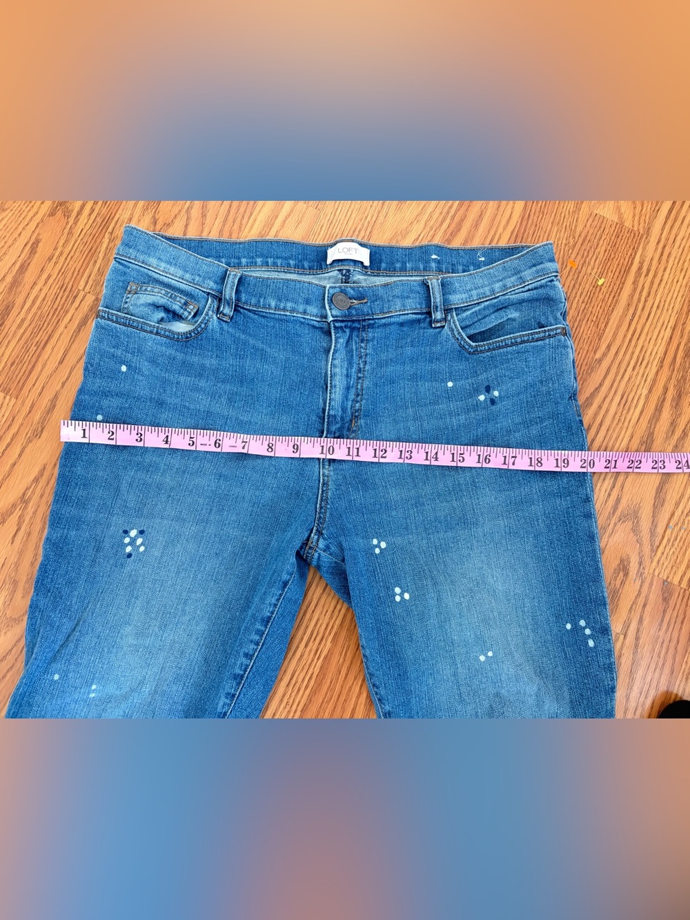 LOFT Blue Straight-Leg High-Rise Jeans with Paint Speckle - Picture 5 of 12